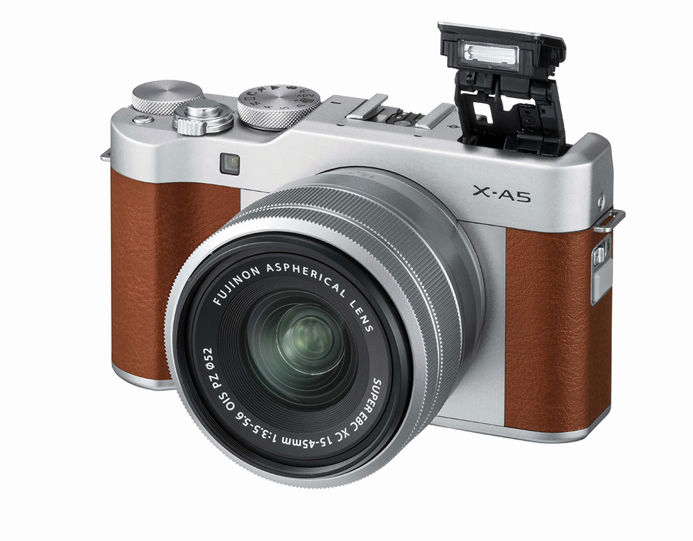 X-A5_Brown_FrontOblique+Flash+XC15-45mm