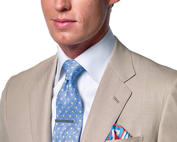 Wool blazer ($6,895) by Kiton; cotton shirt ($245) by Circle of Gentlemen; linen tie ($250) by Isaia Napoli; metal tie bar ($15) by The Tie Bar; pocket square ($215) by Kiton