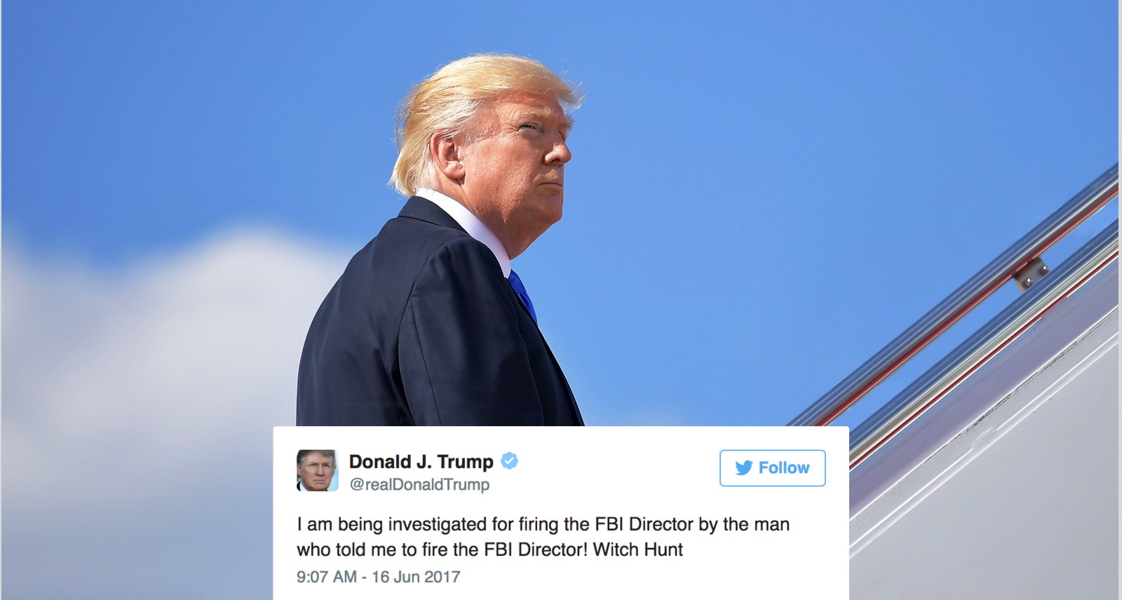 Donald Trump admits he's under investigation over his firing of James Comey