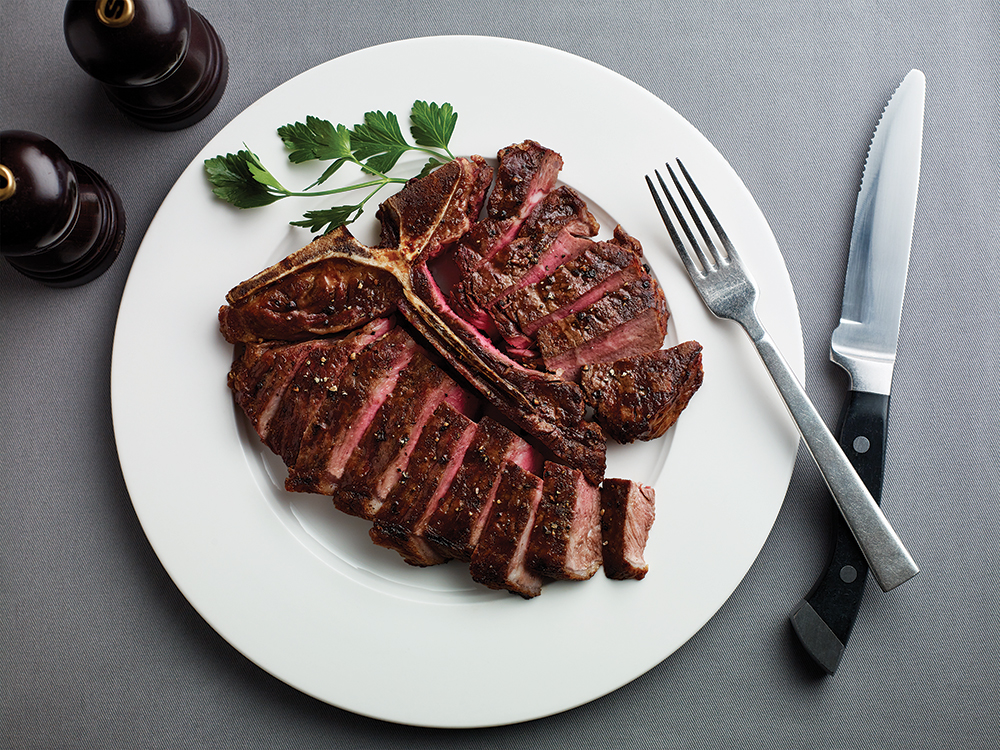 A bone-in rib steak. 