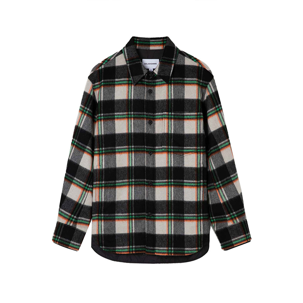 • Solid Homme Semi Oversized Wool Blend Check Shirt