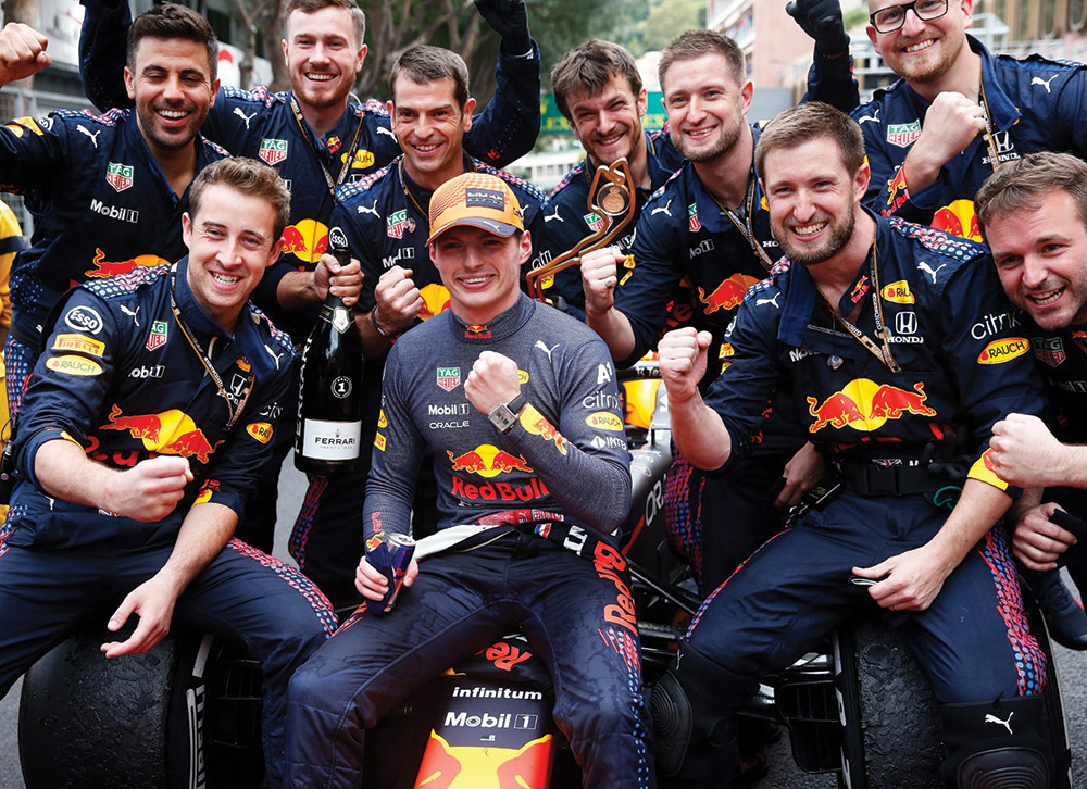 Max Verstappen celebrates his win at the Monaco Grand Prix