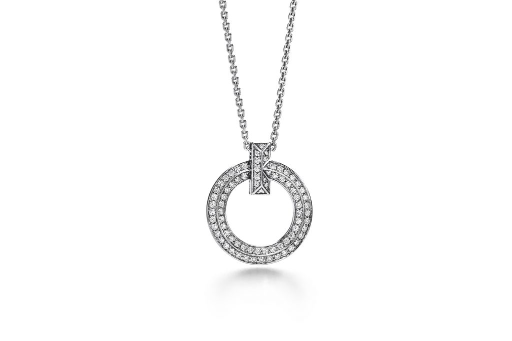 Tiffany & Co. T1 Circle Pendant in 18K White Gold with Diamonds