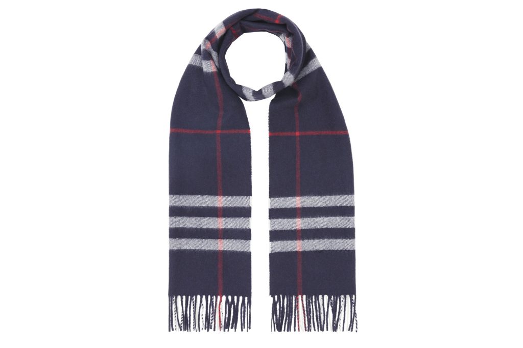 Burberry Navy Classic Check Cashmere Scarf