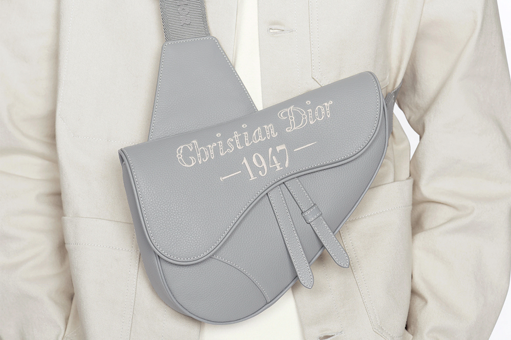 Christian Dior Grained Gray Calfskin Saddle Bag