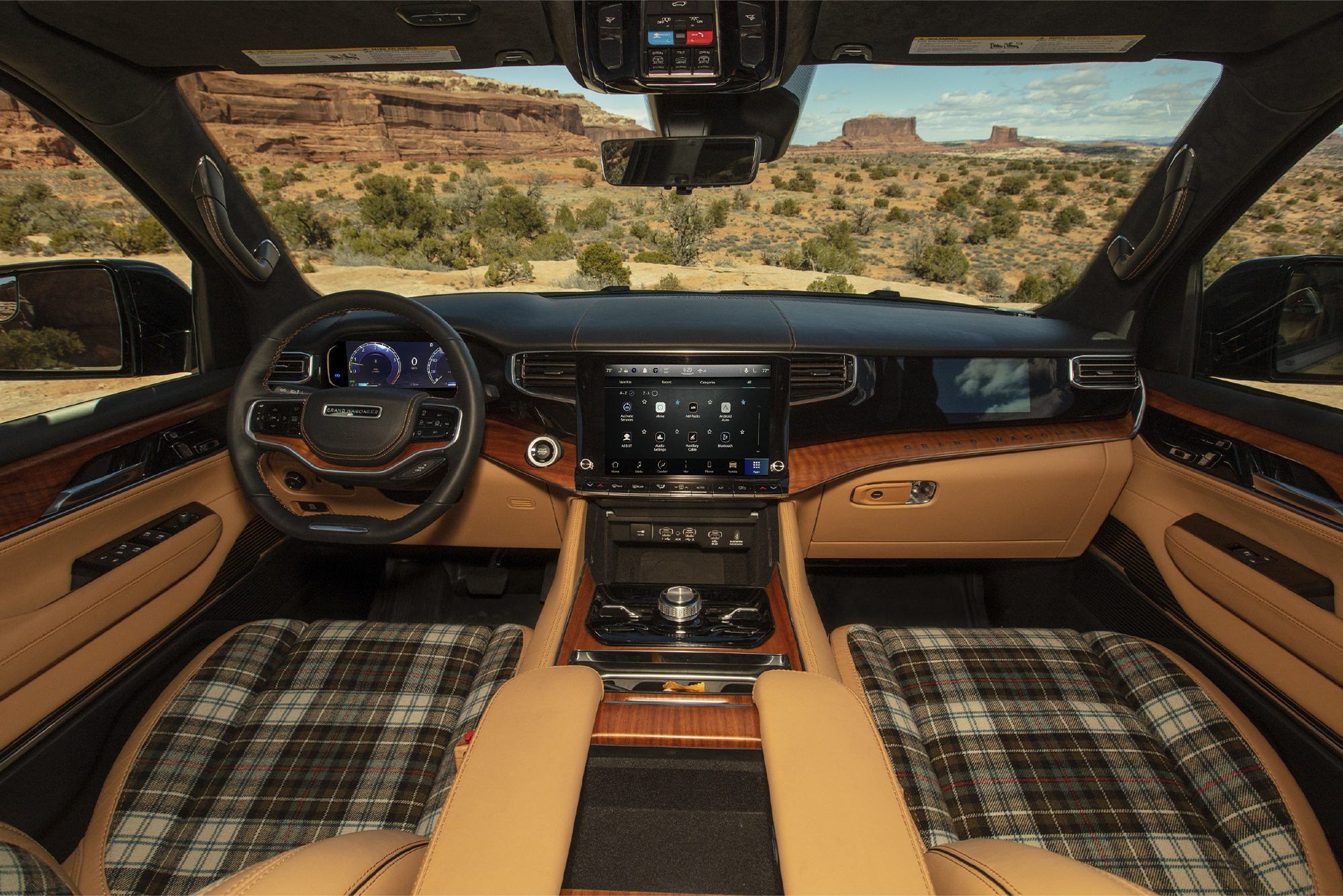 Plaid interior of Jeep Grand Wagoneer Overland Concept