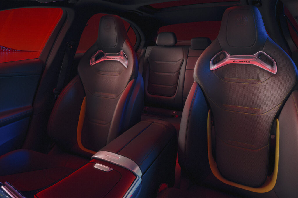 Mercedes AMG C63 interior leather seats red lighting