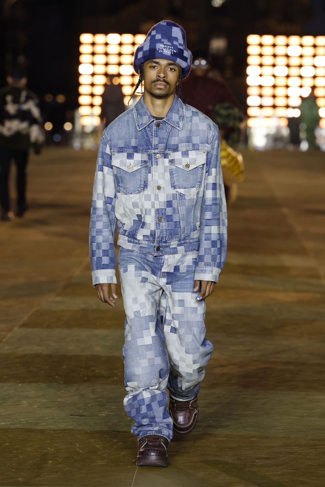 Pharrell Williams Louis Vuitton Men's Spring-Summer 2024 model in denim pixels