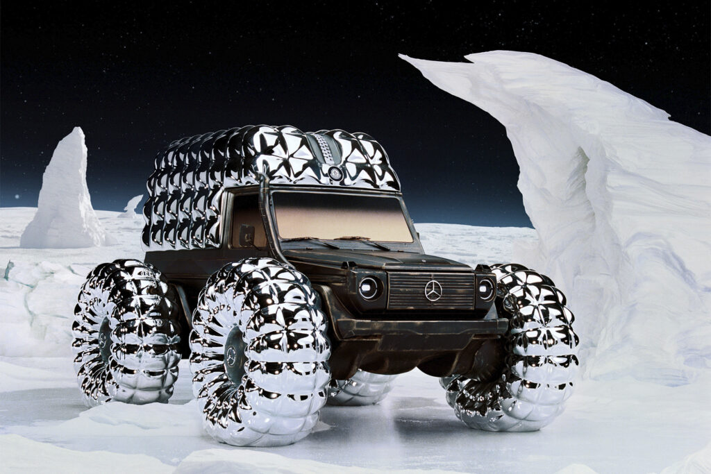 Mercedes Moncler featured car on snow and black sky background