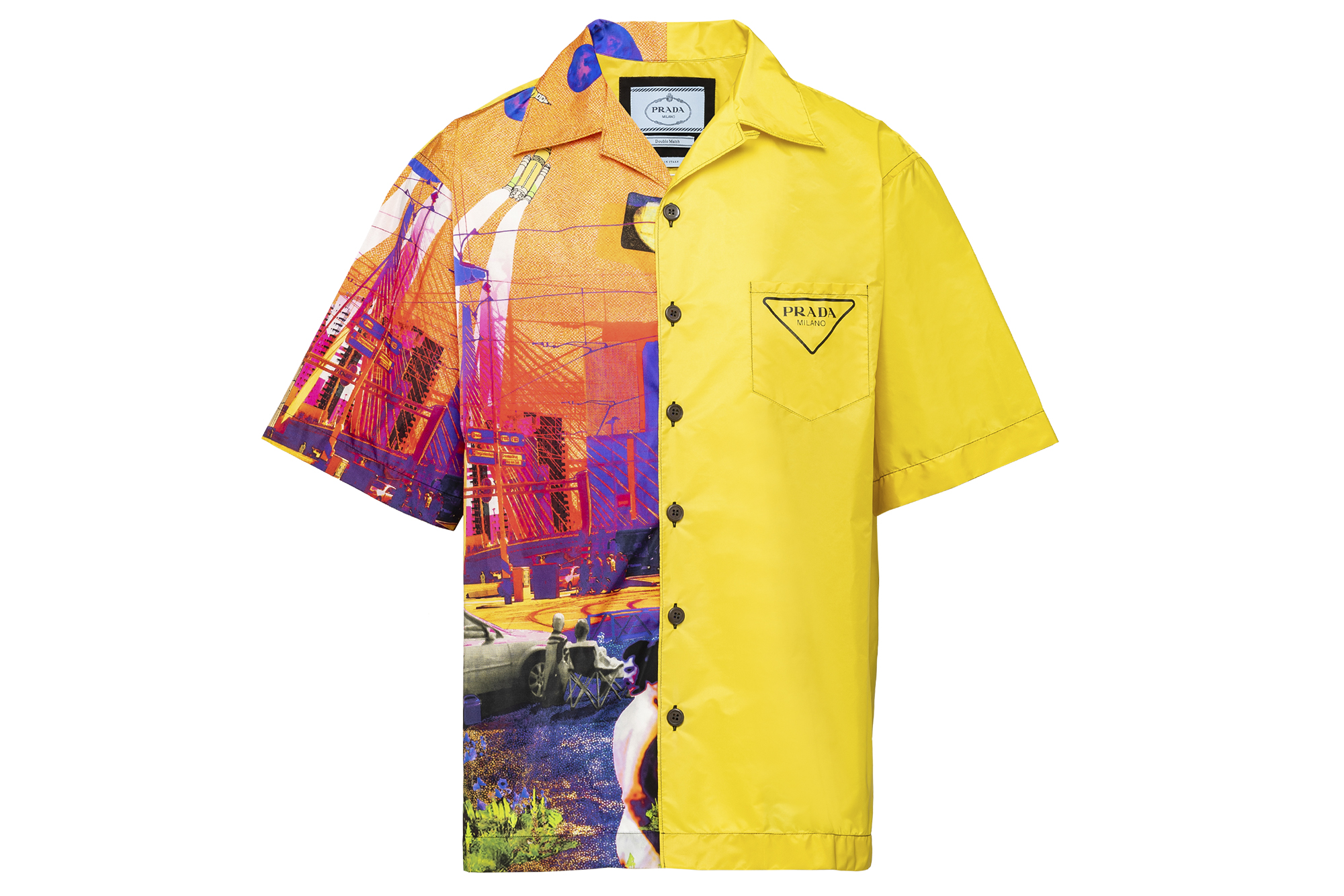 Prada Double Match Shirt mixed media yellow and graphic