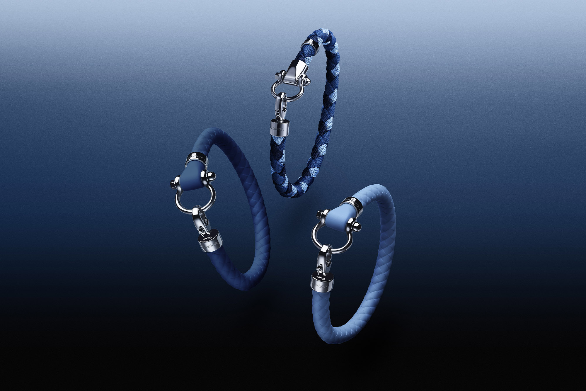 OMEGA Summer Blue Collection three bangles in underwater set