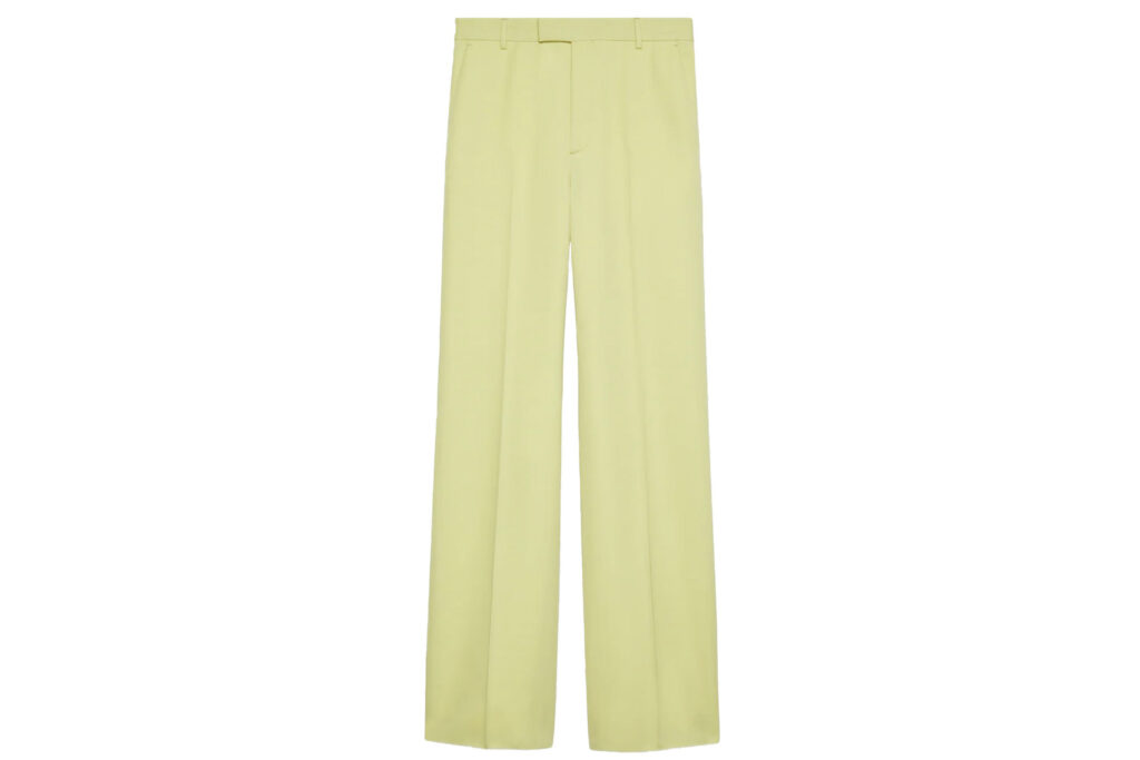 Yellow Gucci wool gabardine pants on white background