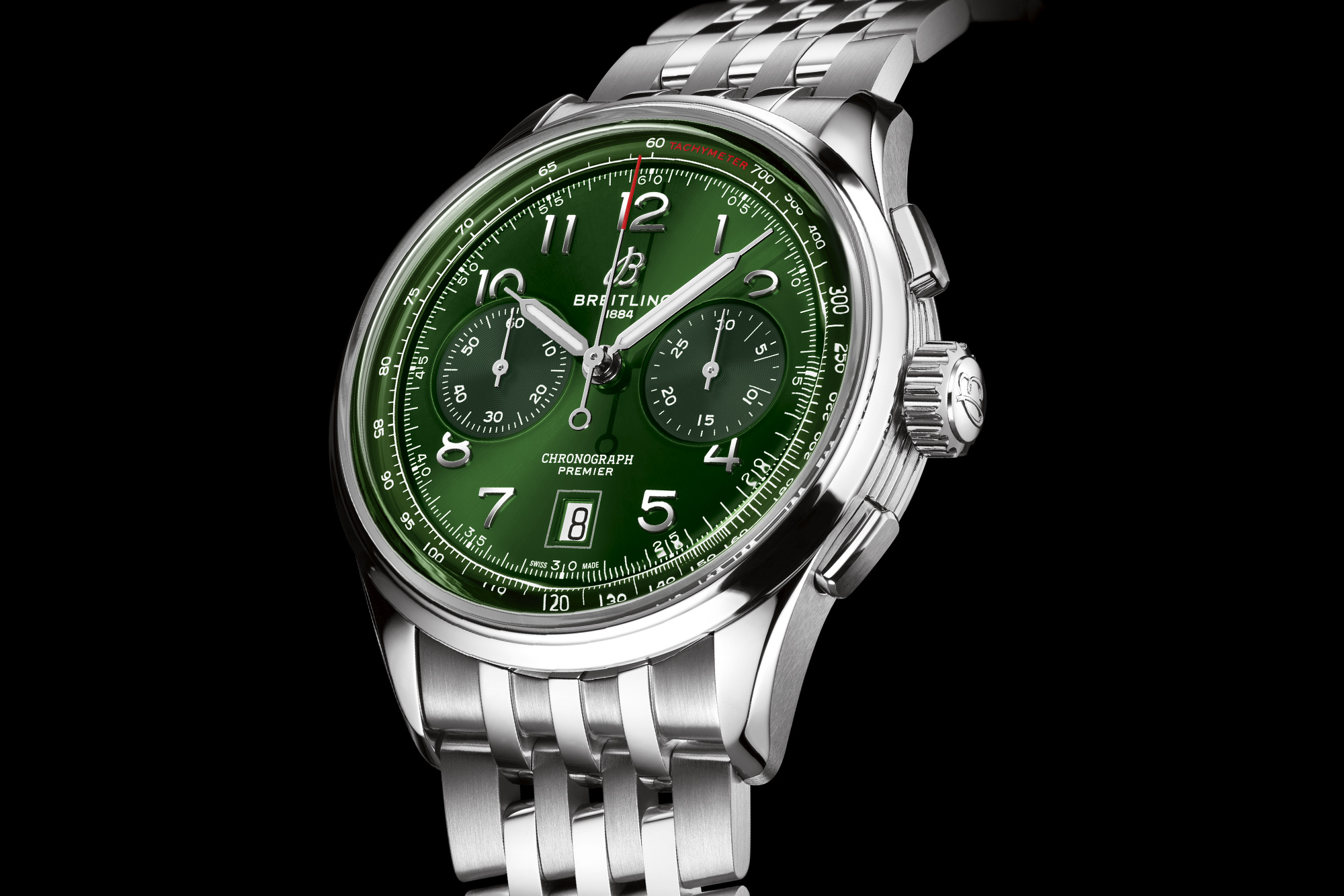 Breitling Premier B01 Chronograph 42 close up green dial
