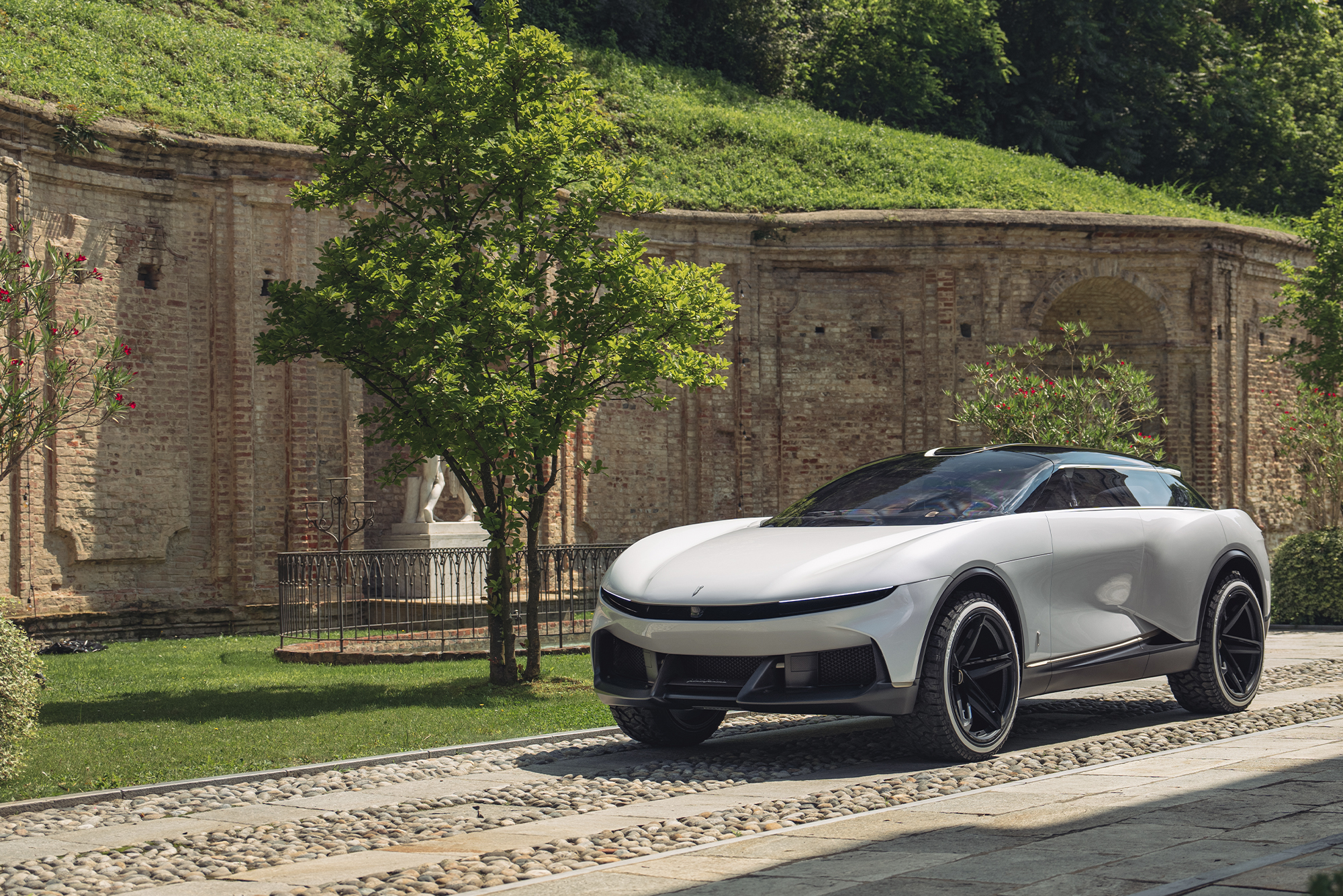 Automobili Pininfarina Pura Vision EV Concept parked, shot from front-side angle
