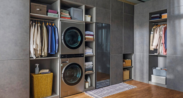 LG STUDIO washtower in a bedroom