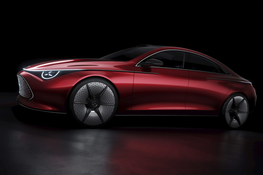 Mercedes CLA Concept render form the side on black background