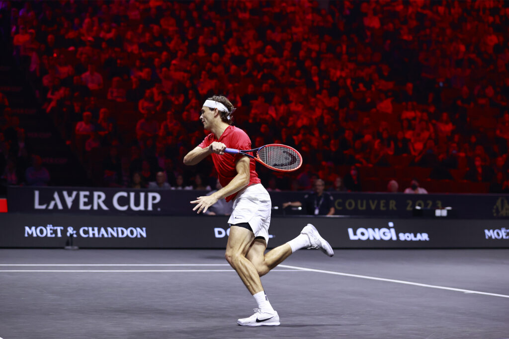 tennis player with racket on court at Laver Cup in Vancouver