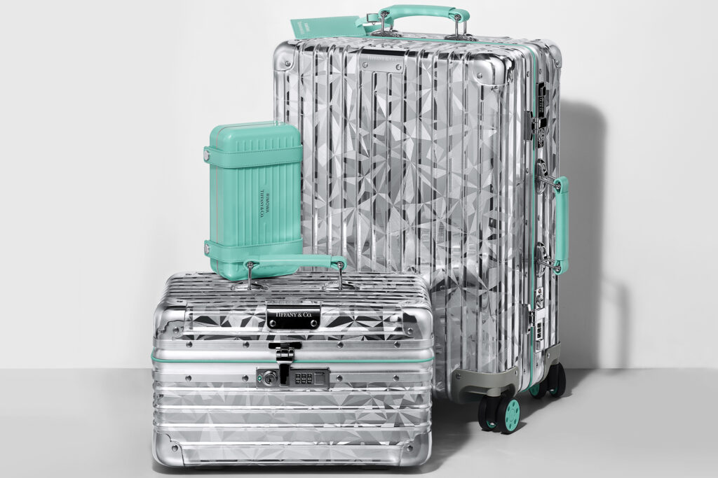 RIMOWA x Tiffany collaboration suitcases in different sizes