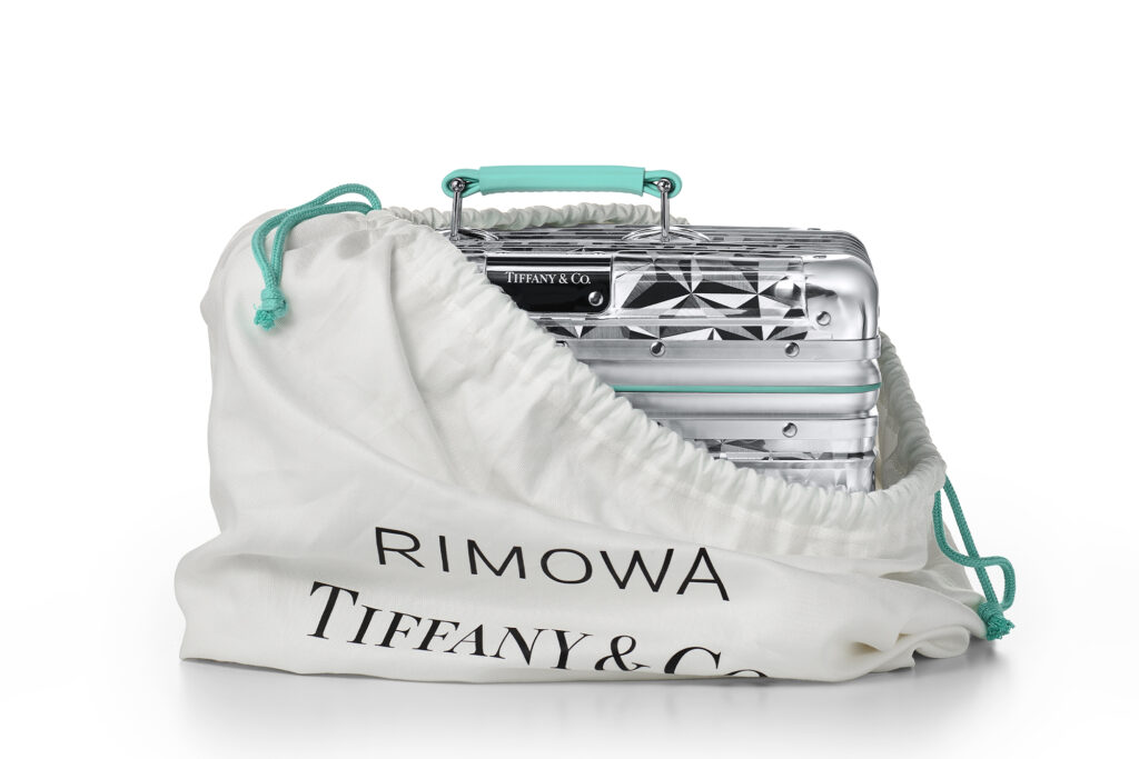 RIMOWA x Tiffany collaboration suitcase in bag