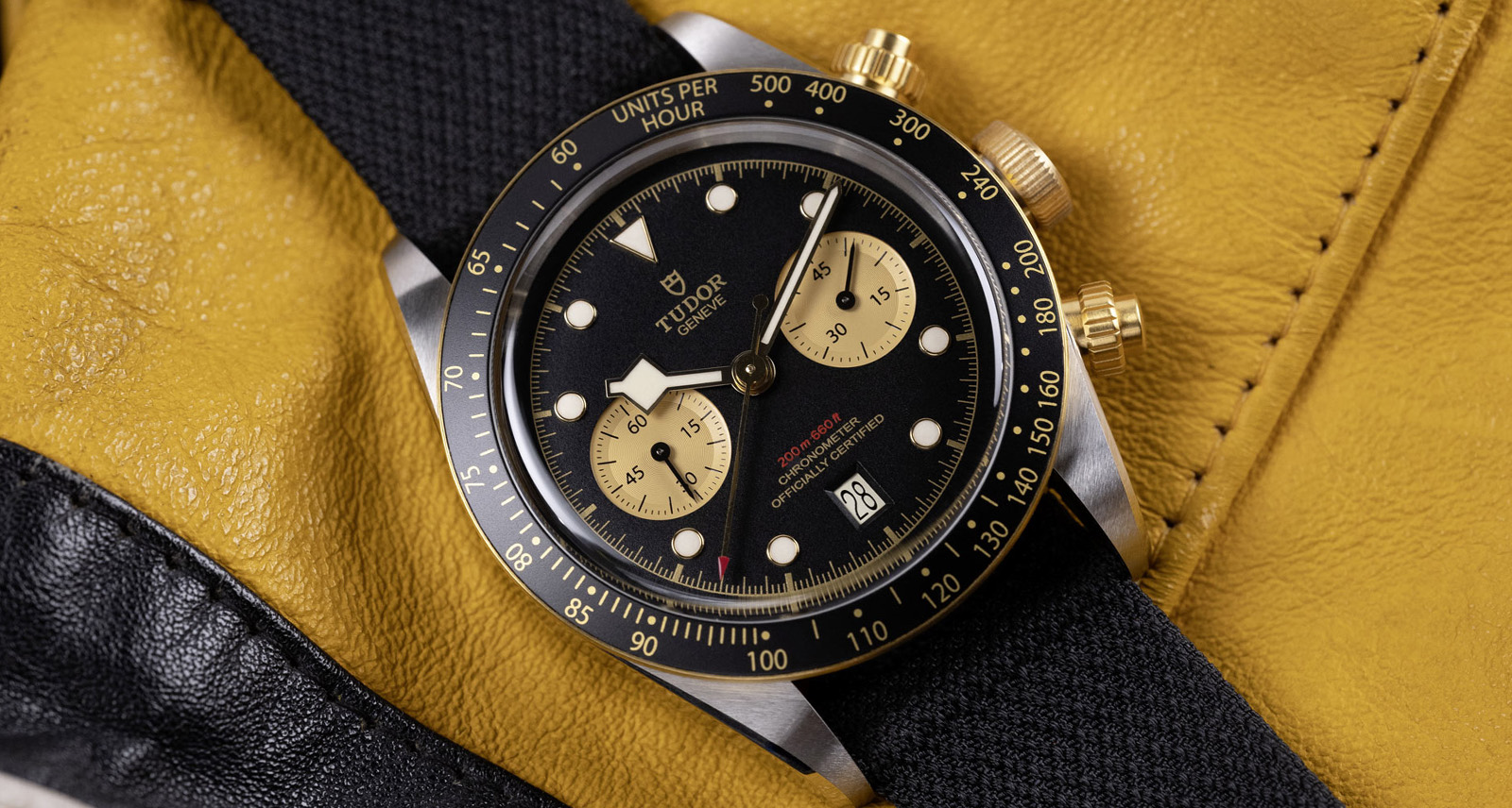 black and gold watches feature tudor black bay chronograph