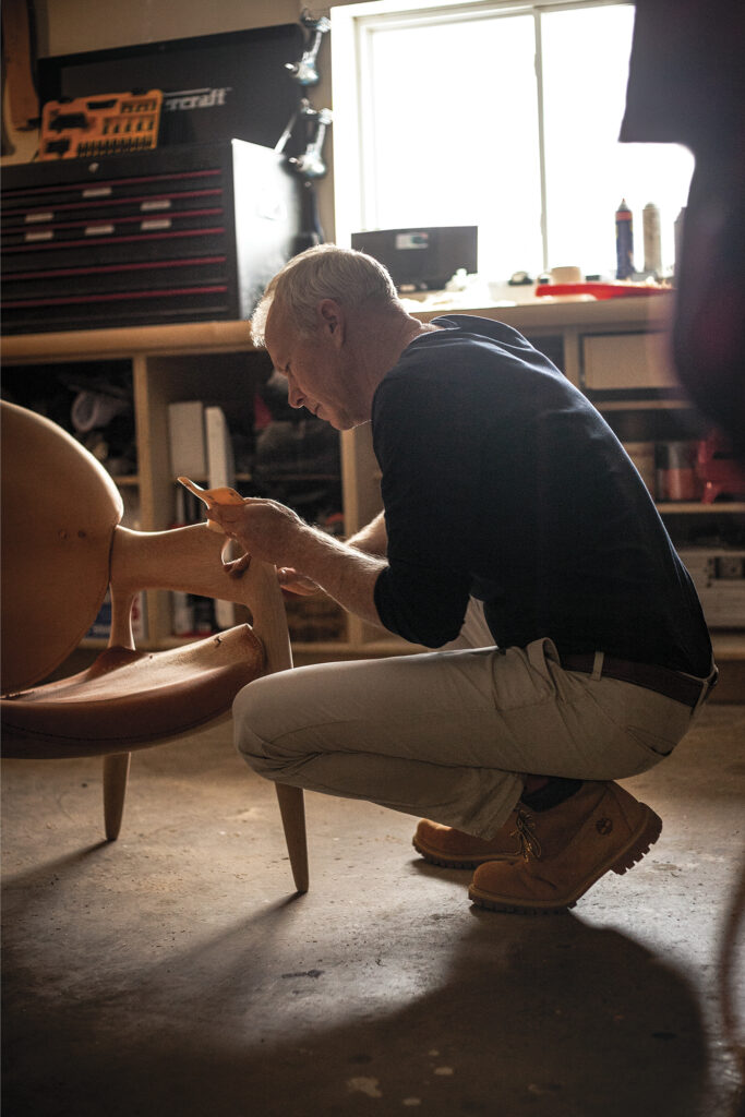Jonathan Otter making the chair, made from fiona, for timberland