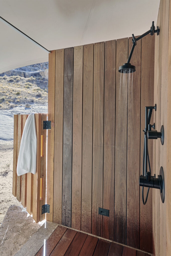 close up photo of wooden outdoor shower