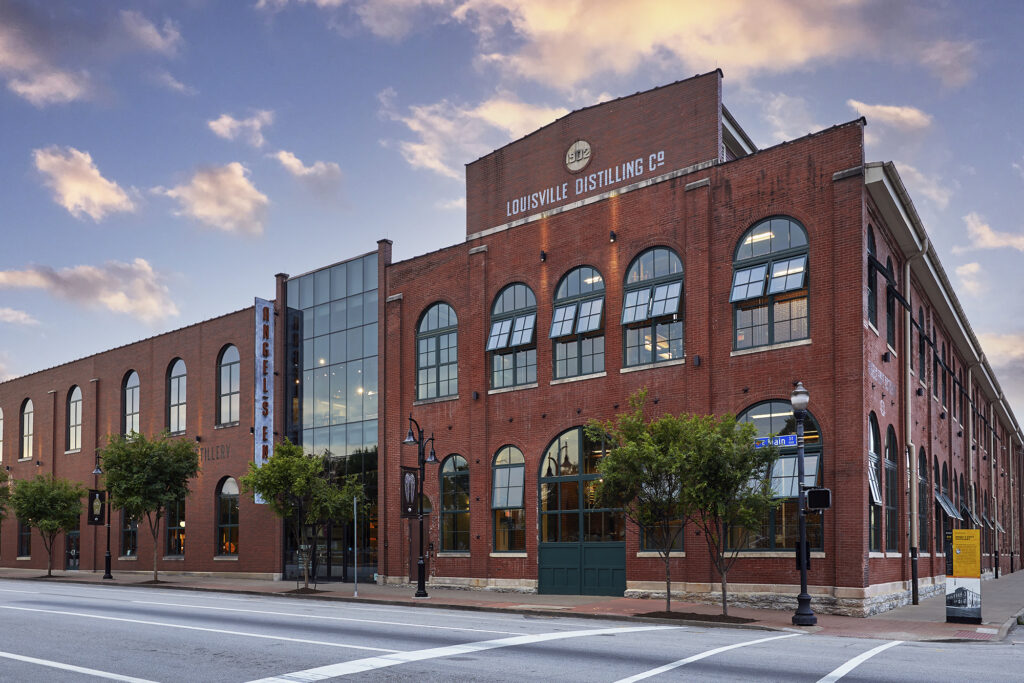 the outside of Angel's Envy brick building holds a distillery