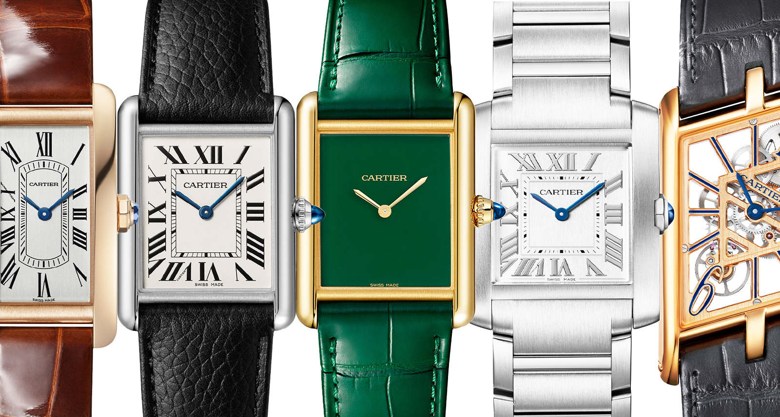 Collage of five cartier tank models