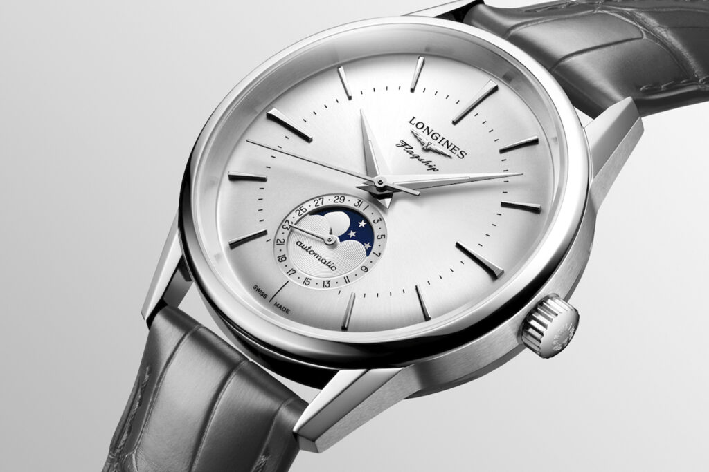 silver watch stretched out side profile