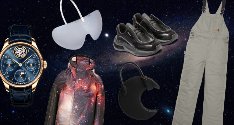 Collage featuring louis vuitton sunglasses, prada shoes, iwc watch, timberland overalls, and dior jacket