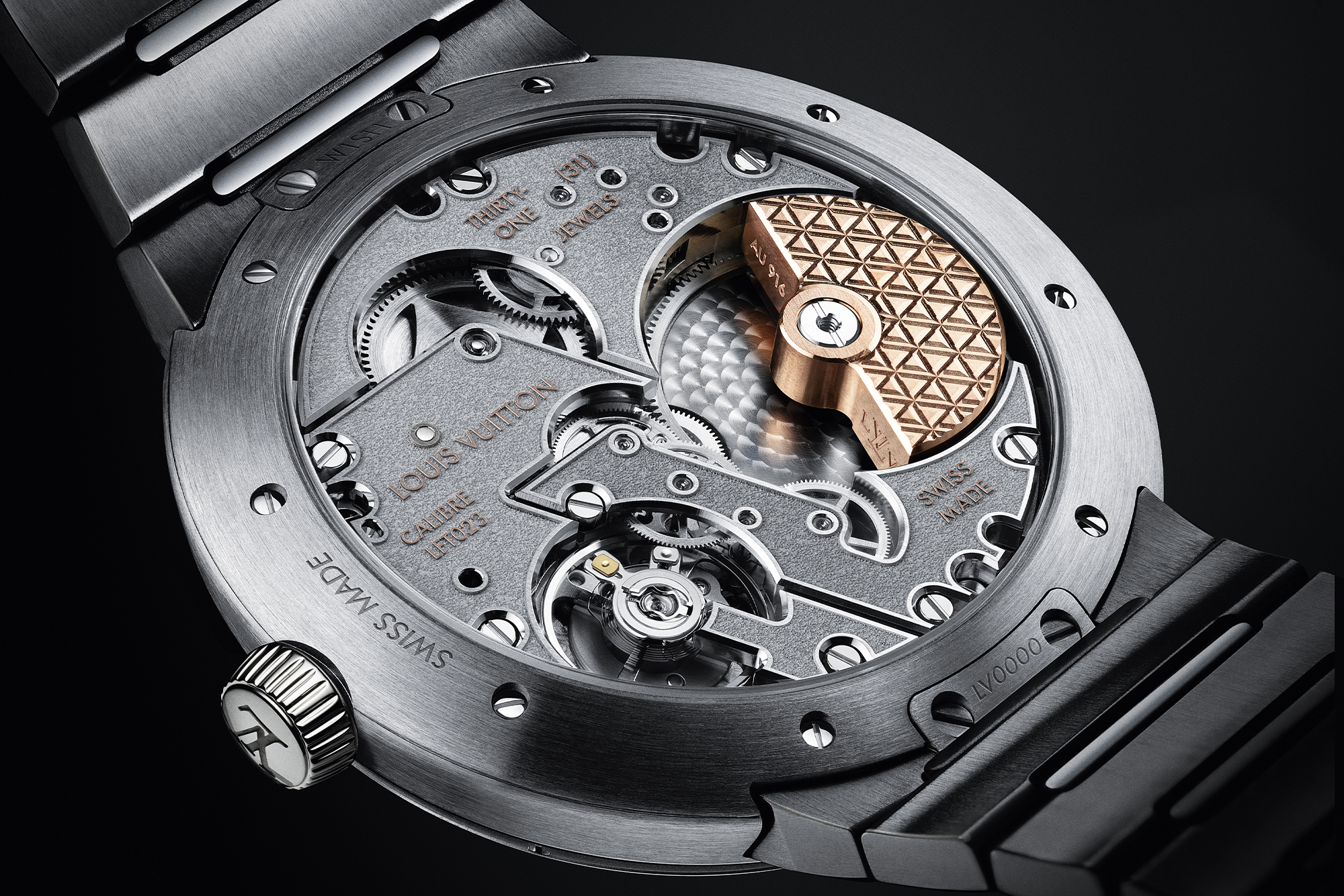 Louis Vuitton Tambour steel bracelet silver dial back