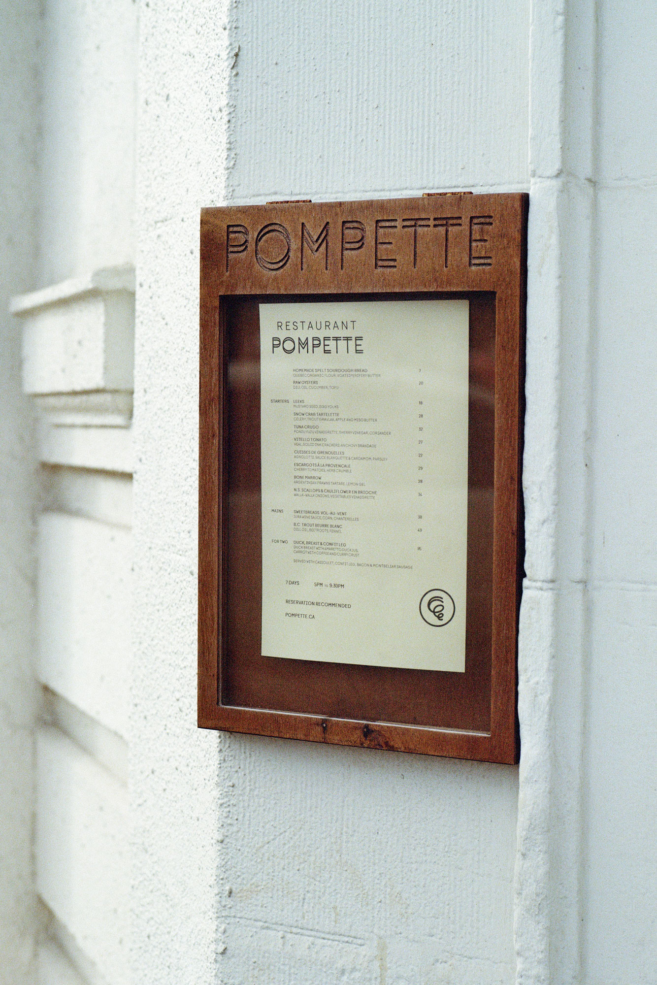menu for Toronto's Pompette