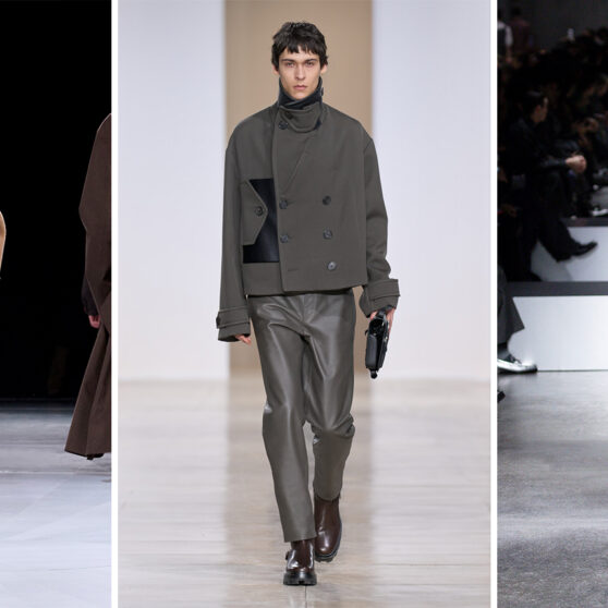 Men's Winter Fashion Trends collage between looks at Dior, Hermès, and Fendi Men's Fashion Week 2024