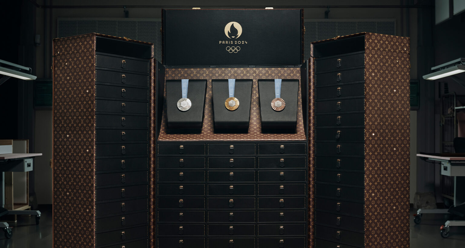 2024 Paris Olympics Louis Vuitton Designs Torch & Medal Trunks Sharp