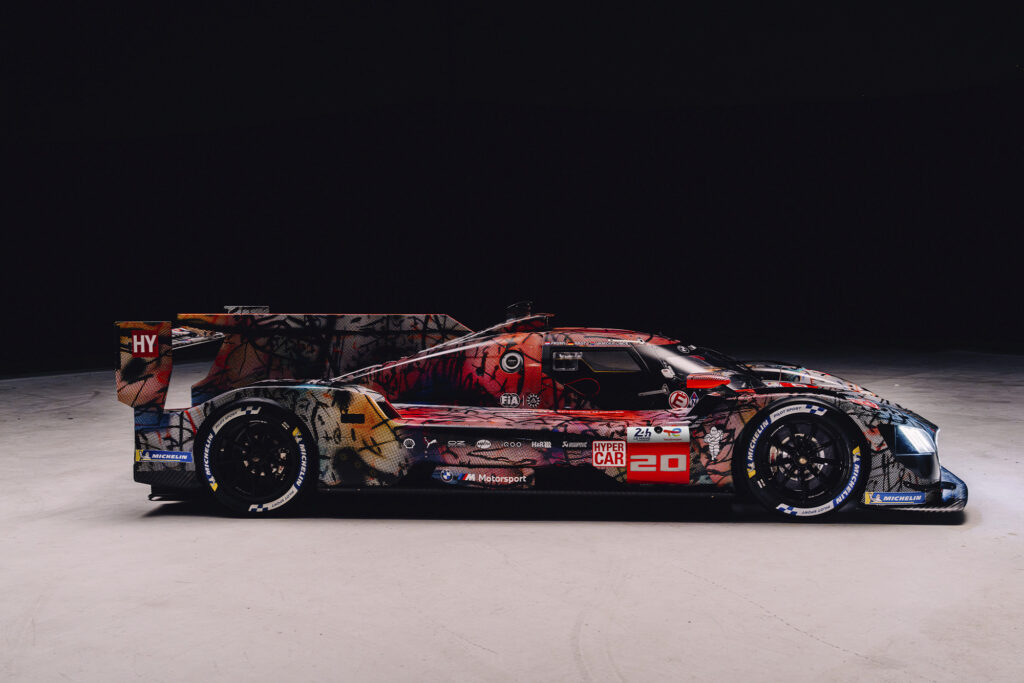 BMW M Hybrid V8 racecar designed by renowned Ethiopian American artist Julie Mehretu