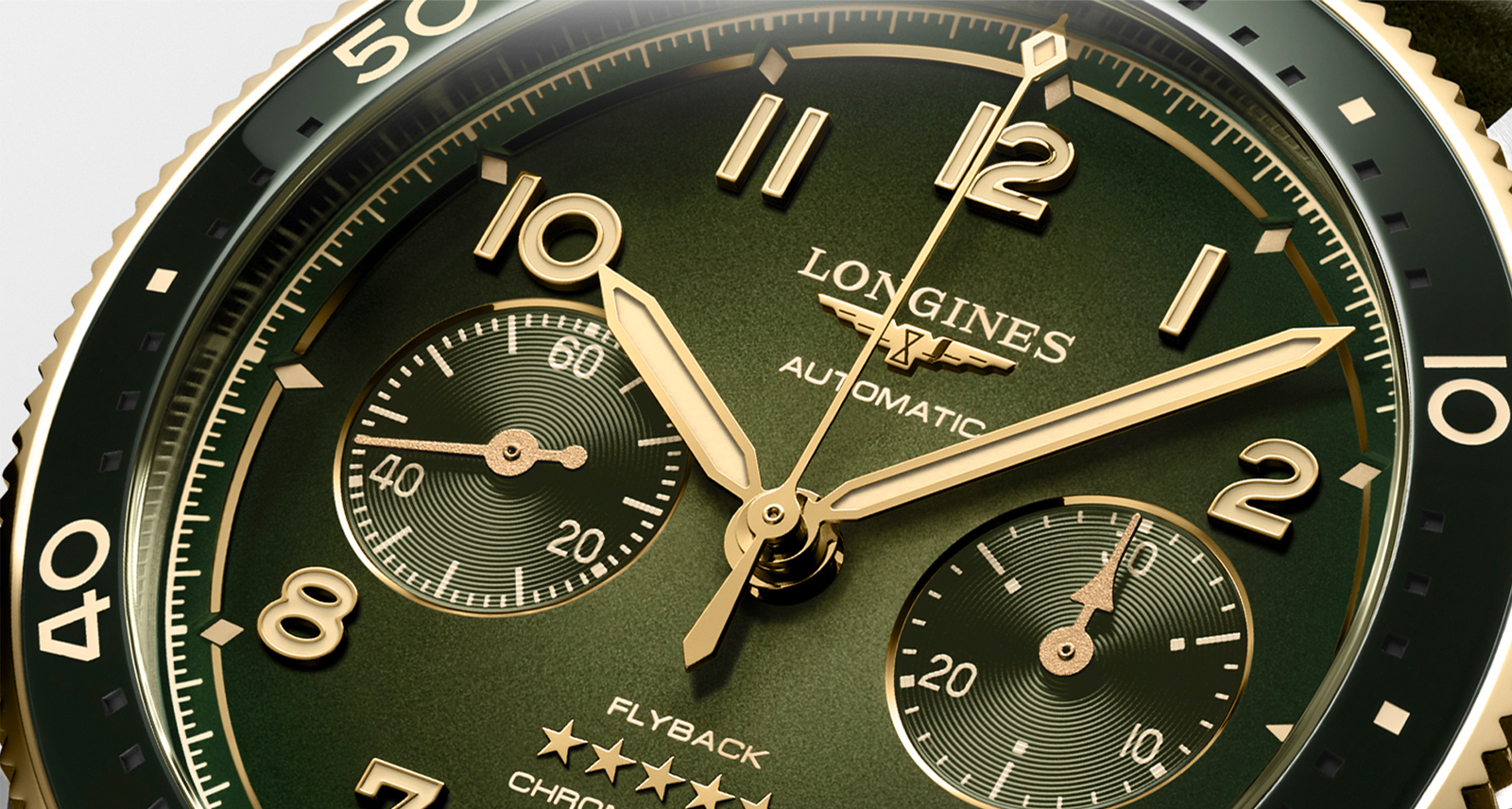 Longines close-up of green dial