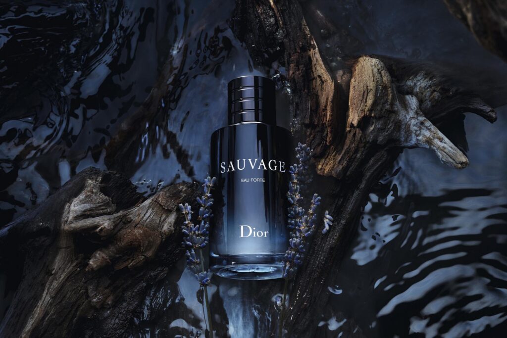 Dior Sauvage Eau Forte laid over a river