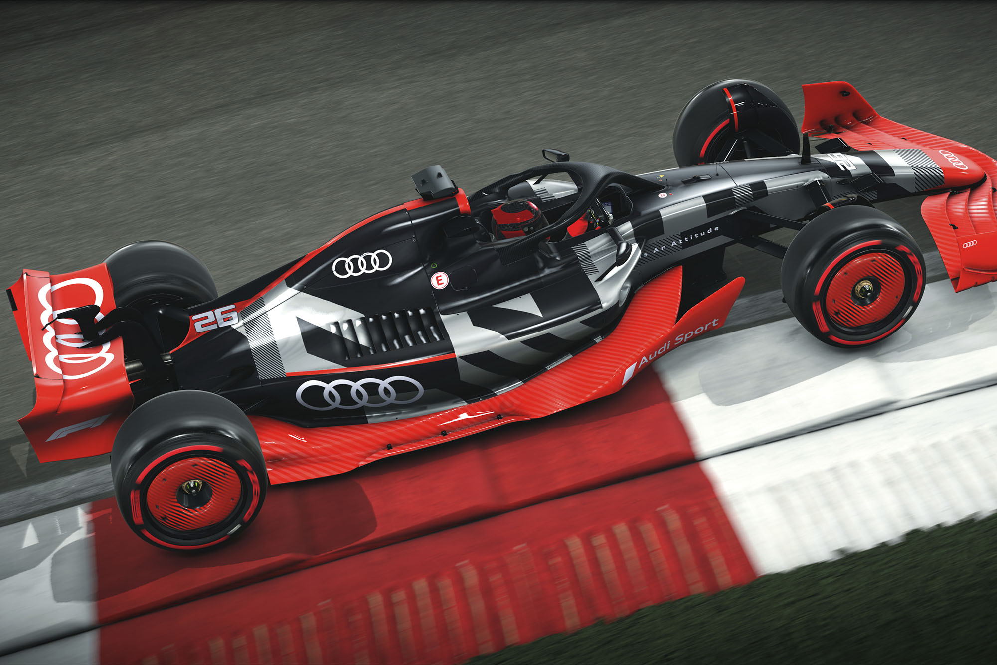 Audi speeds along a Formula One Team racetrack