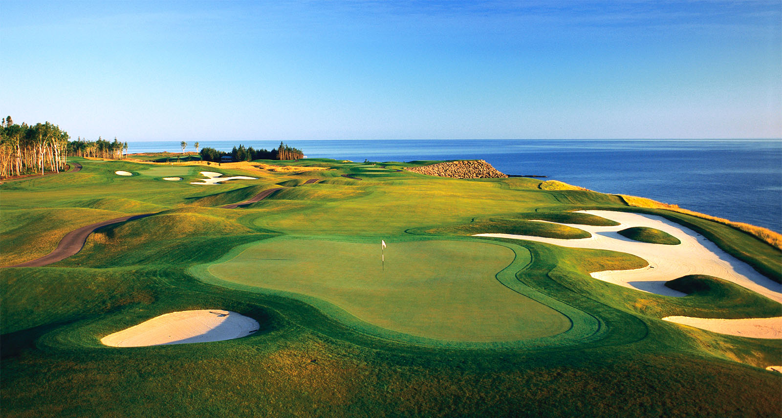 Fox Harb'r resort, aerial view shows golf course and ocean