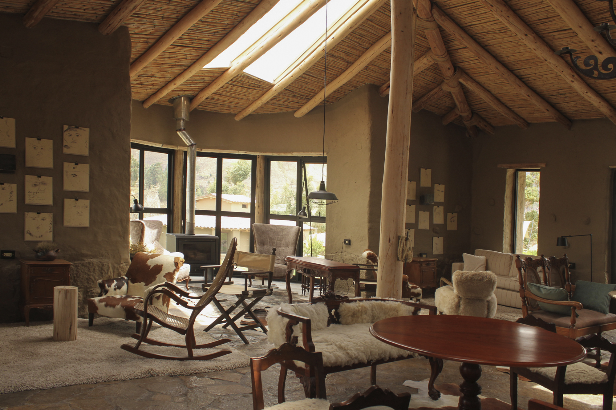 PUQIO Tented Resort in Southern Peru, interior of resort shows sloping ceilings