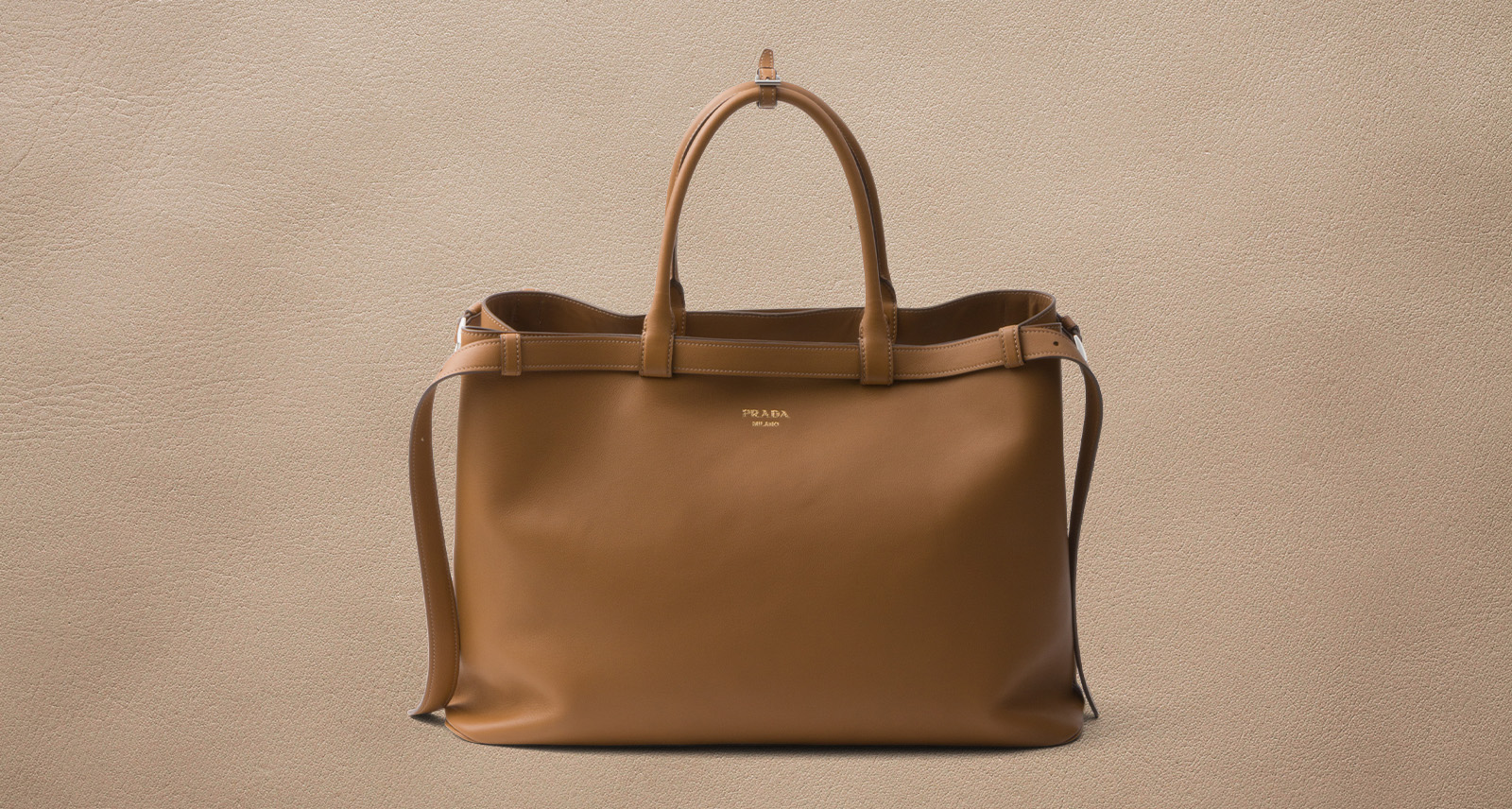 Prada Buckle Leather Tote Bag