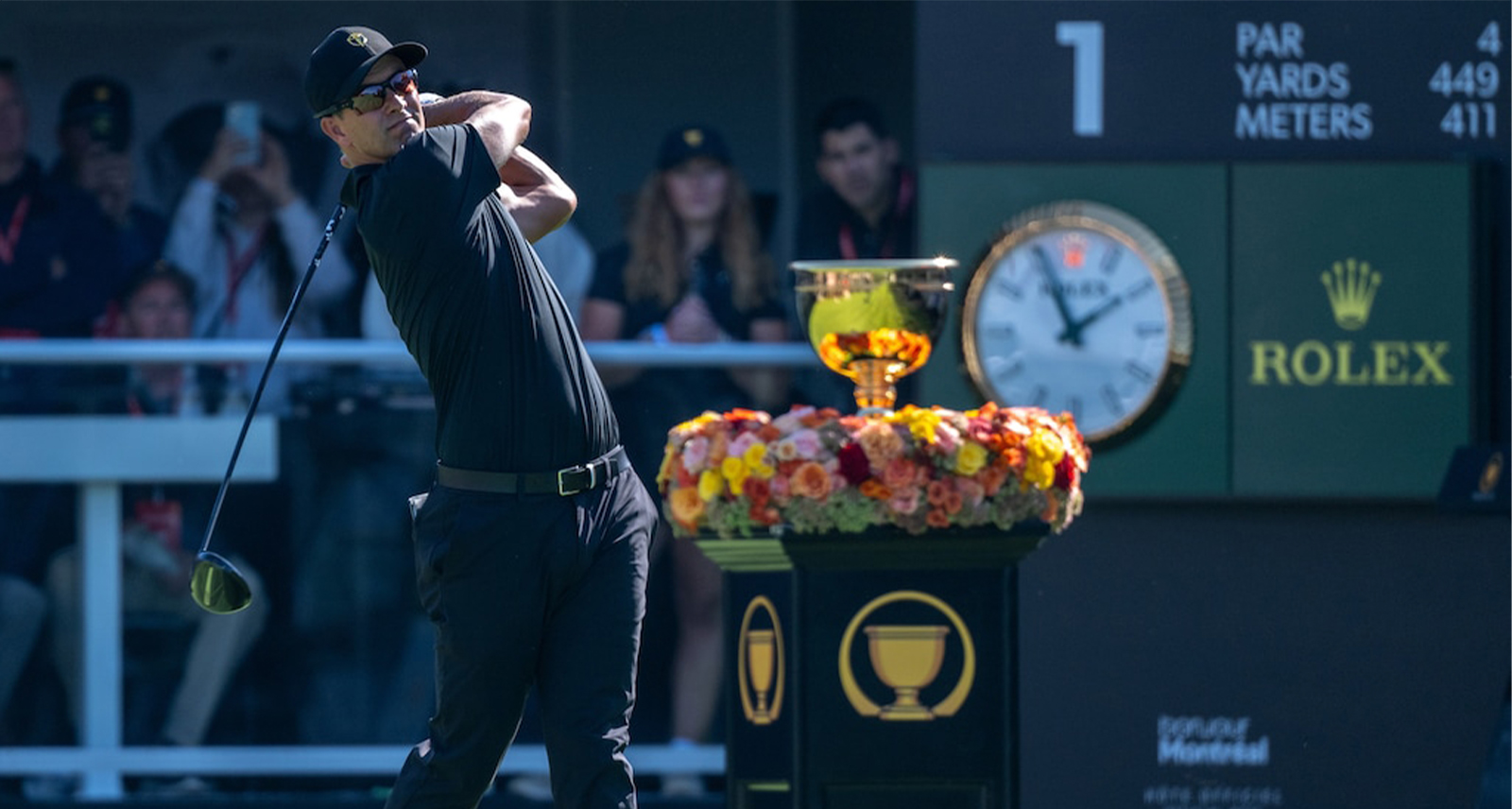 ROLEX TESTIMONEE ADAM SCOTT HITS A TEE SHOT ON THE FINAL DAY OF THE 2024 PRESIDENTS CUP ©Rolex/Chris Turvey