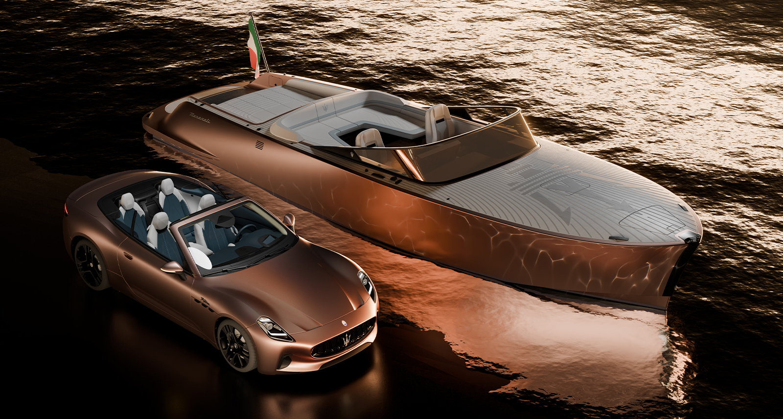 Maserati GranCabrio Folgore and Tridente luxury all electric powerboat on Lake Maggiore 11-2024 f1