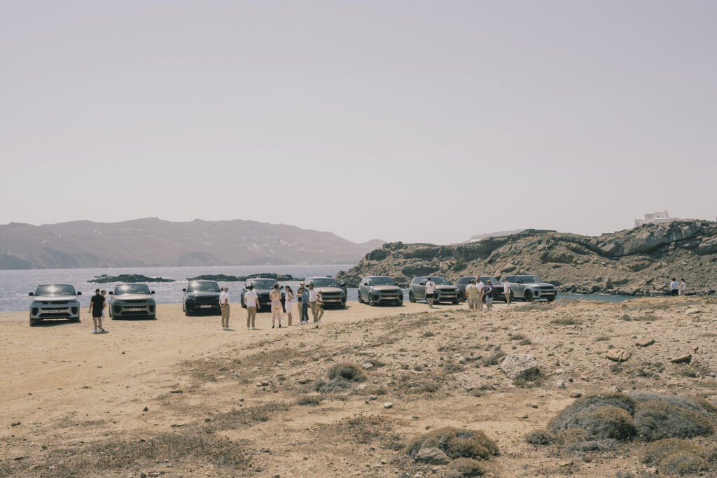 Range Rover Sport lineu outside Range Rover House Mykonos