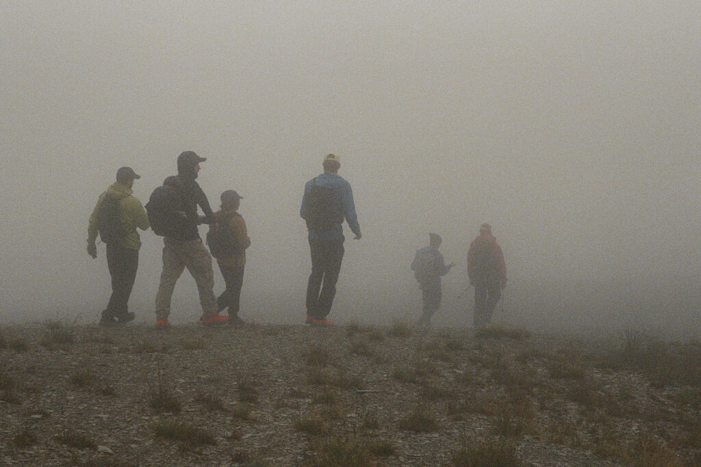 Trip to Alberta to celebrate Citizen Promaster 35-Year Anniversary. a group of hikers in the fog