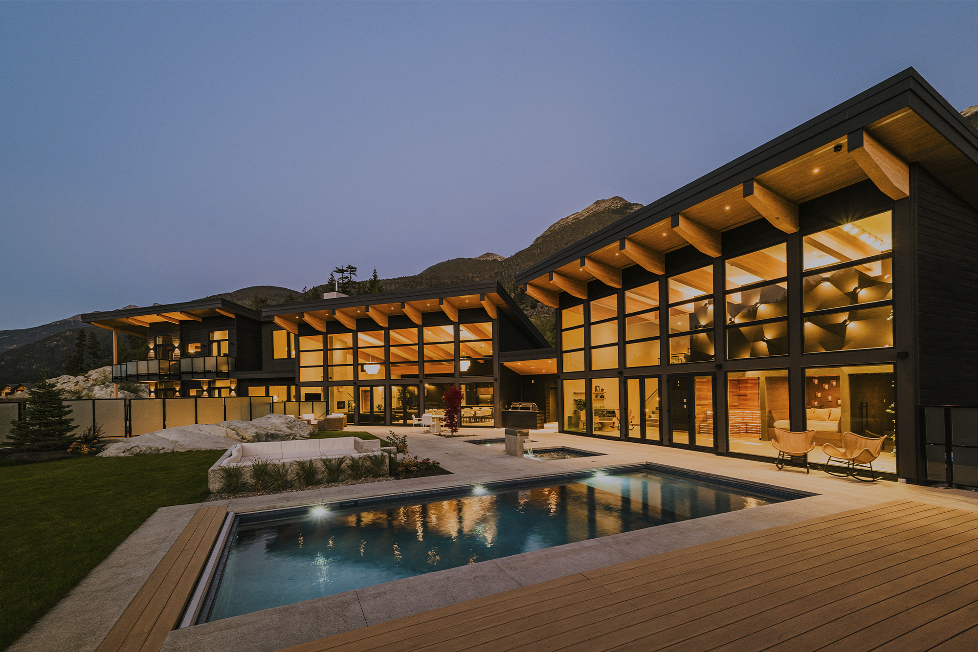 Wedge Mountain Lodge, Whistler, British Columbia resort. Spa, exterior shot at night