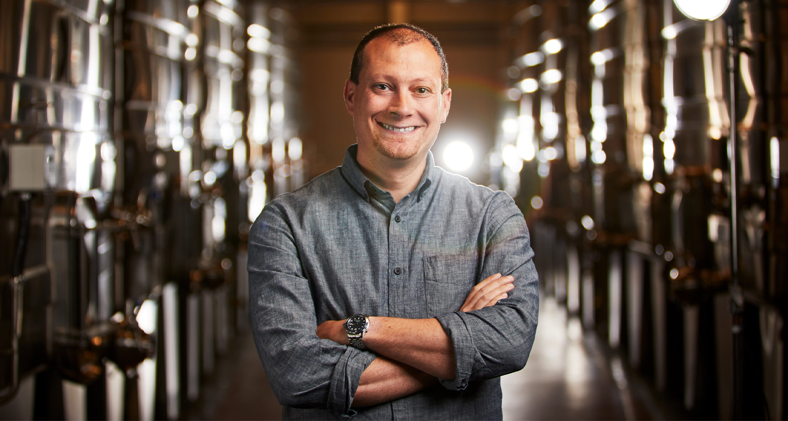 Justin Seidenfeld Rodney Strong stands in a winery