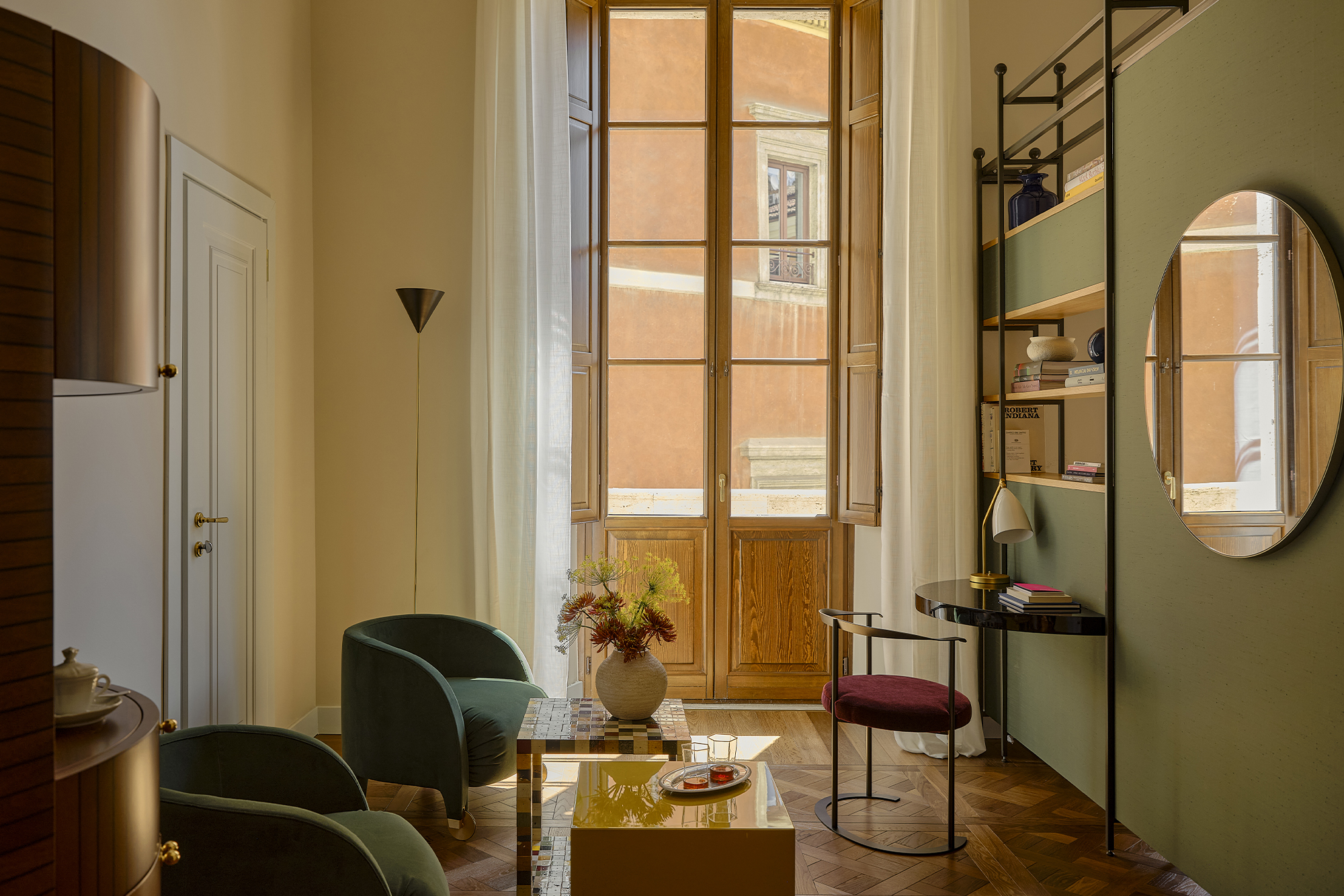 Palazzo Talia Roman Holiday italian hotel living area with french doors