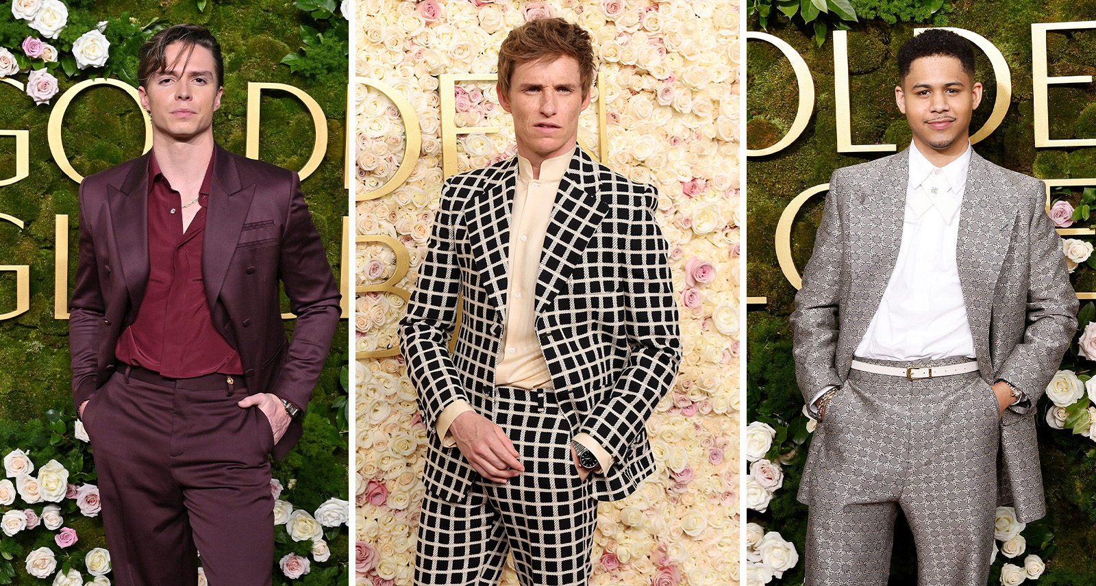 Best dressed men at the golden globes, left to right: nicholas alexander chavez, eddie redmayne, rhenzy feliz