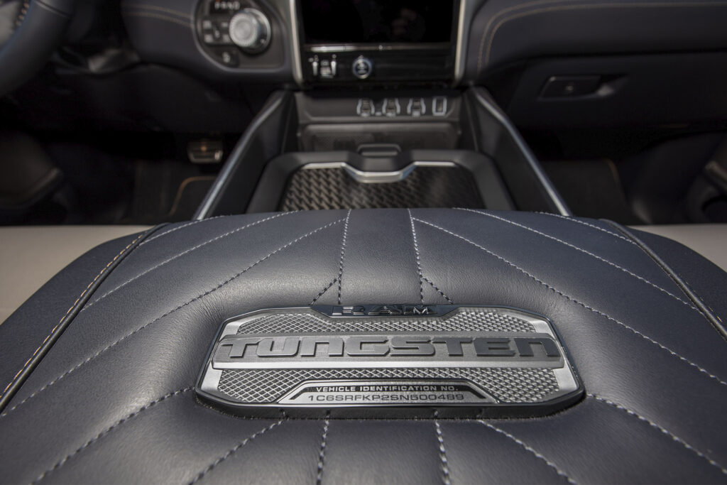 Ram 1500 Tungsten centre console proudly displays a Tungsten badge